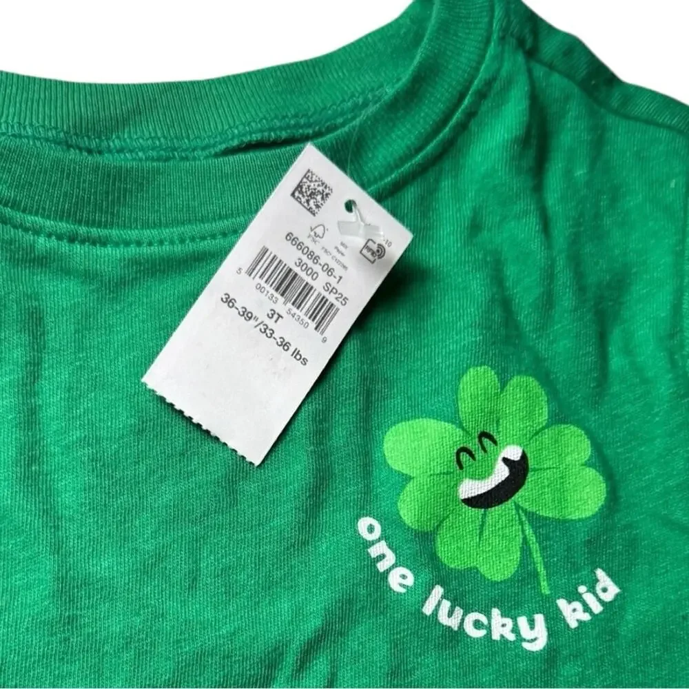 Old Navy Kid's Short Sleeve One Lucky Kid Clover Smiley Face Tee Sz 3T NWT